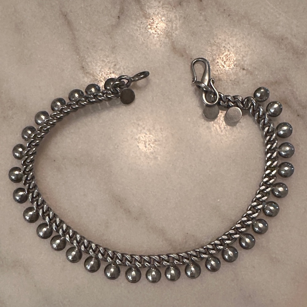 Elegant Sterling Silver Beaded Ankle  Bracelet